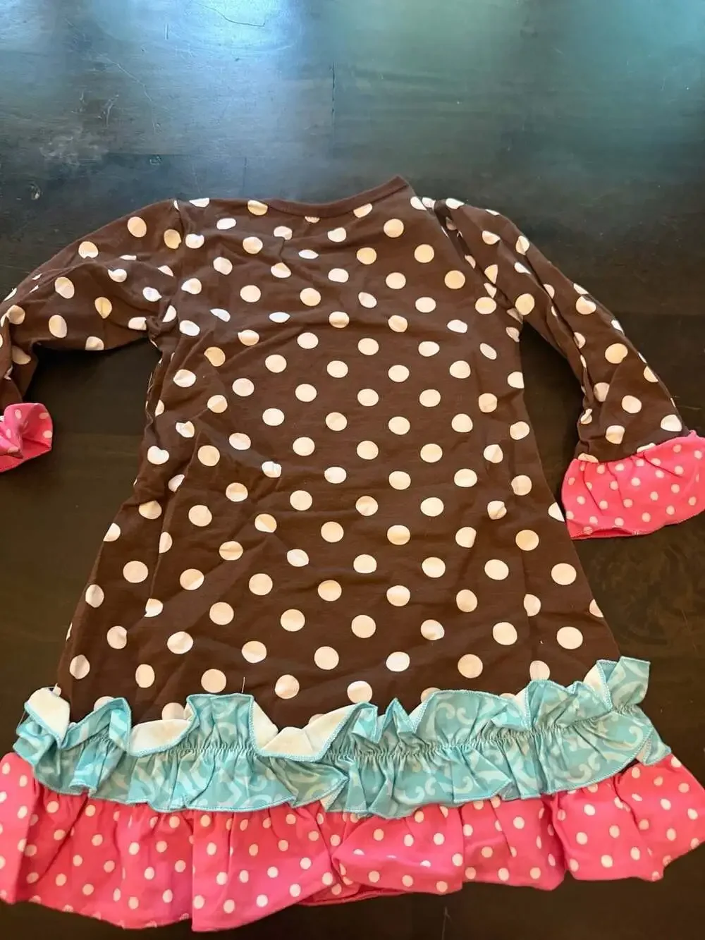 Brown Polka Dot Turkey Dress with Ruffles size S (2/3T)